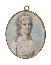 English School, late 18th century - Portrait Miniature of a Young Woman, with lightly powdered curly