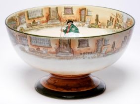 A Royal Doulton Dickens ware footed punch bowl, 20cm h, 36cm diam Chip to foot, some crazing and