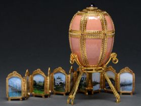 A Faberge Imperial Danish Palace egg and stand, recent manufacture, 10cm h, boxed Good condition