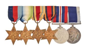 WWII, attributed group of six, 1939-1945 Star, Atlantic Star, Africa Star, Burma Star, War Medal and
