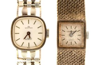 A J W Benson silver square lady's wristwatch, 15 x 15mm, import marked London 1979, on silver mesh