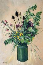 John Smith, 20th century - Wild Flowers in a Jar,  signed and dated 1972, oil on board, 90 x 59cm
