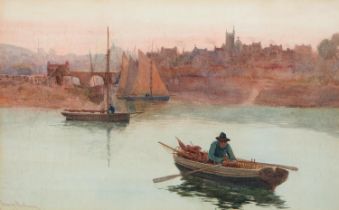 Ernest Parkman (1856-1921) - A Harbour Sunset, signed, watercolour, 36 x 58.5cm Good condition, some