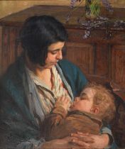 British School, early 20th century - Portrait of Mother and Child, half-length, seated in an