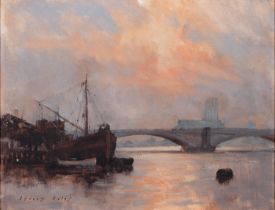 Sydney Foley (1916-2001) - The River Thames at Sunset, London, with Chelsea Bridge and Battersea