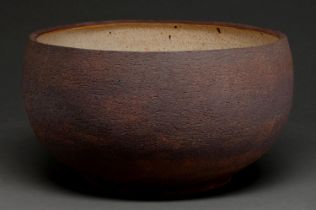 Studio ceramics. Ovoid Bowl, textured and partially glazed earthenware, 41cm diam Good condition