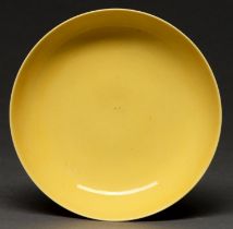 A Chinese yellow monochrome glazed saucer-dish, 17.5cm diam, Tongzhi mark Good condition