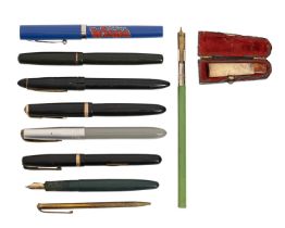 A quantity of vintage fountain pens, including Parker Duofold, Watermans Platinum and others Varied,