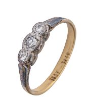 A diamond ring, illusion set in gold marked 18ct, 3.2g, size P Slight wear