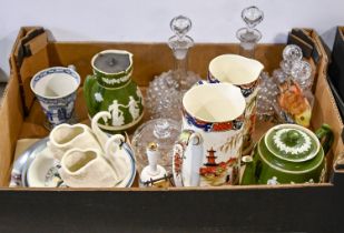 Miscellaneous glass and ceramics, including a graduated pair of Burslem Burma pattern earthenware