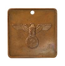 A German, Third Reich, OKW/Abwehr bronze identity tag, obv. eagle and swastika, rev. Oberkommando