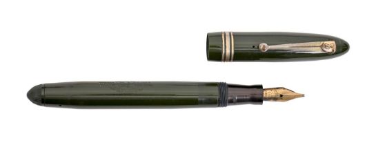 A Mabie Todd & Co Ltd "Swan" black leverless fountain pen, marked on gold nib 14ct Dried ink from