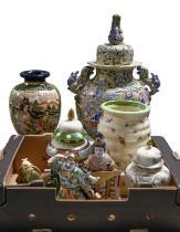 Miscellaneous ceramics, including a Satsuma style two handled vase and cover, 64cm h, a Vienna style