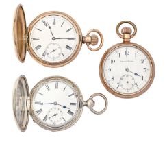 A Swiss silver hunting cased lever watch, A Kohrer, 49mm diam, London 1885 and two gold plated