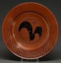 Studio ceramics. David Frith (1943 - ) - Charger, glazed stoneware with trellis border, 41cm diam,