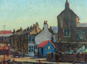 Alan Reid Cook RMSA (1920-1974) - Tyneside Street Scene, attributed to verso, oil on board, 22 x