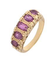 A synthetic ruby ring, in gold, unmarked, 6.5g, size H Light wear