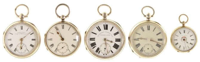 Four English silver lever watches, late Victorian and Edwardian, various sizes and makers and a
