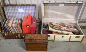 Miscellaneous items, including a quantity of vinyl LP records, sewing machine in oak case, pictures,