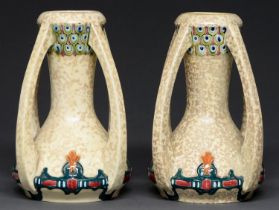 A pair of Eduard Eichler Dux earthenware Secessionist style vases, early 20th c, 26cm h, impressed
