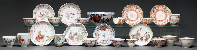 Miscellaneous Chinese export porcelain tea ware, late 18th c, a contemporary Liverpool slop basin