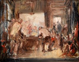 Frederic Charles Winby (1875-1959) - Busy Pub Interior, signed, oil on board, 23 x 29cm Good
