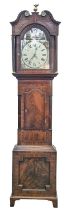 An early 19th c inlaid and mahogany thirty hour longcase clock, with painted dial, ivory escutcheon,