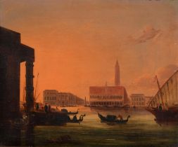 Italian Grand Tour School, first-half 19th c - The Grand Canal at Sunset, Venice, the background