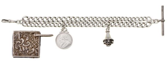 A silver albert adapted as a bracelet and a Victorian silver pin cushion, the latter by Laurence