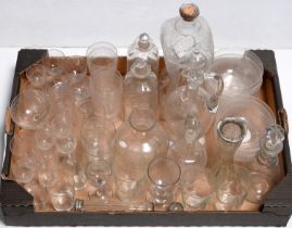 A pair of Regency engraved glass GIN and BRANDY decanters and stoppers, c1800 and miscellaneous,