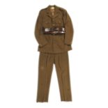 A Rogers & Co (London) British Army two-piece dress uniform and a Sam Brown brown leather belt.