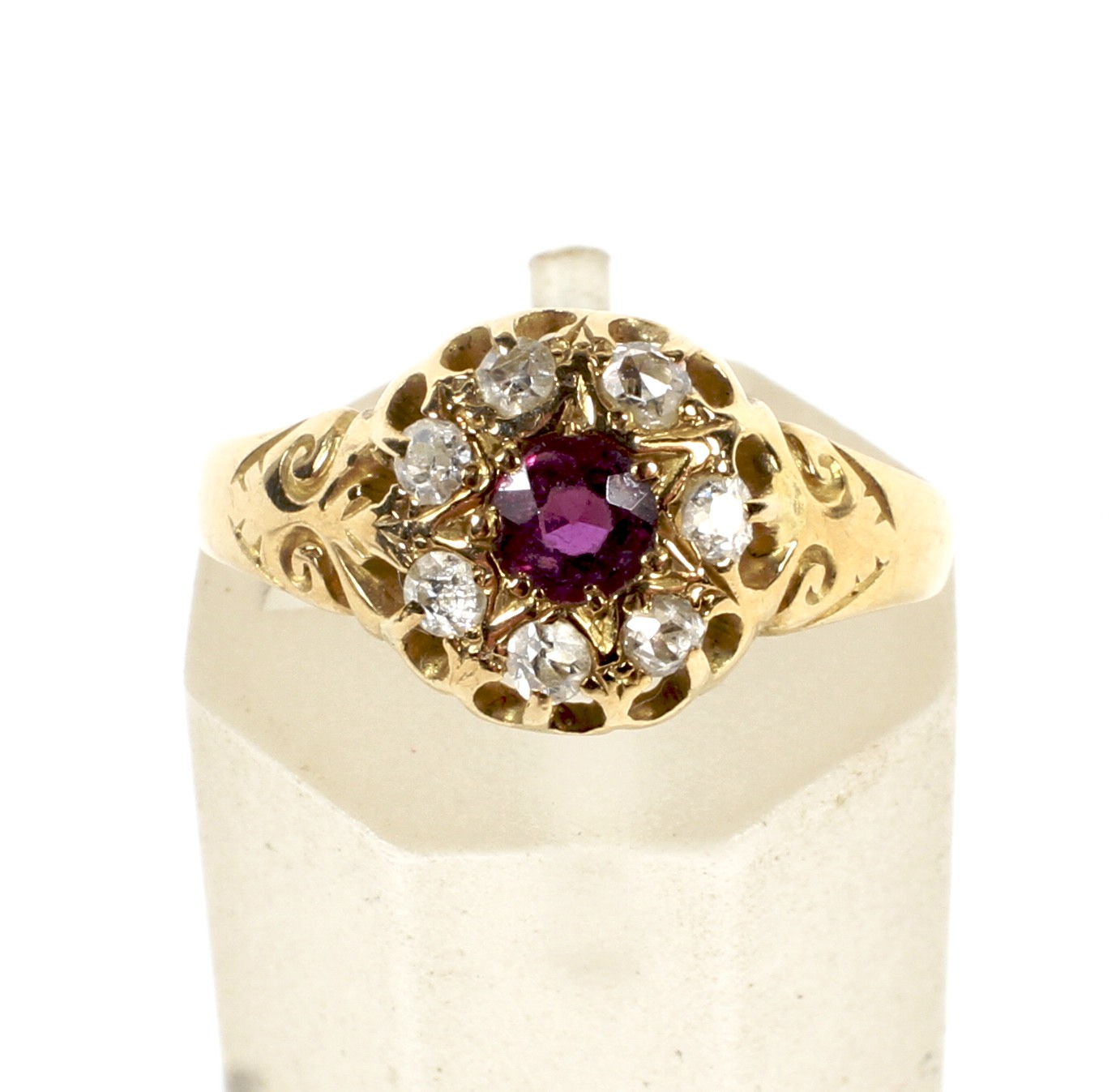 A WWI yellow metal ruby and diamond dress ring. - Image 2 of 4