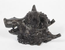 After BARRE, a cast bronze inkwell in the form of a wild boar's head. Signed.