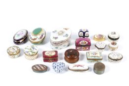 A collection of 20th century gilt-metal mounted trinket and pill boxes.