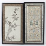 Two framed Chinese silk embroidered panels.