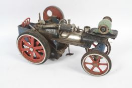 A vintage model of a steam traction engine possibly built using Meccano.