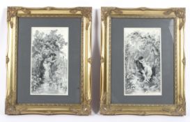 Two French jacquard silk tapestry pictures.