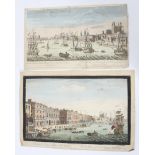 Two 18th century hand coloured engravings with views of London from the Thames.