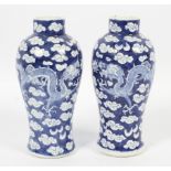 A pair of Chinese porcelain blue and white Qing Dynasty baluster vases.