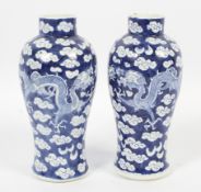 A pair of Chinese porcelain blue and white Qing Dynasty baluster vases.