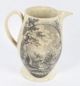 An English creamware transfer printed baluster jug, circa 1800.