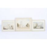 Three framed 19th century watercolours. Comprising: two views of churches and an Italian ruin.