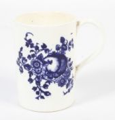 A 19th century Caughley-style blue and white printed cylindrical mug. With loop handle.