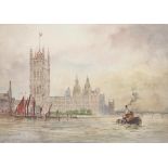 Maurice Randall (1865-1950), A view of Westminster from the Thames, watercolour on card.