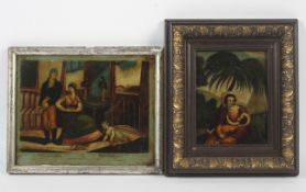 Two framed early 19th century reverse glass mezzotints. The first titled Connubial Happiness, pub.