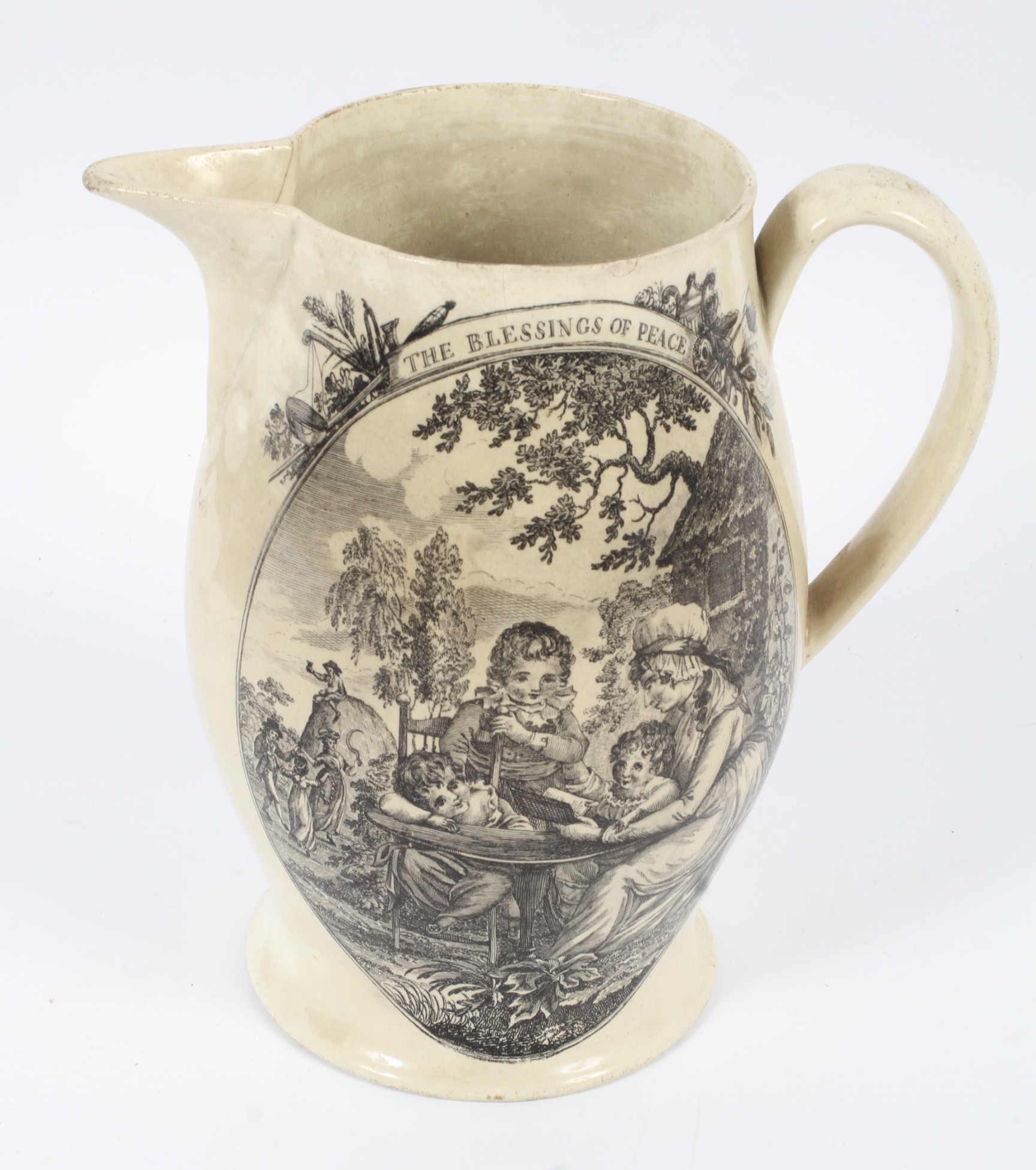 An English creamware transfer printed baluster jug, circa 1800. - Image 2 of 2