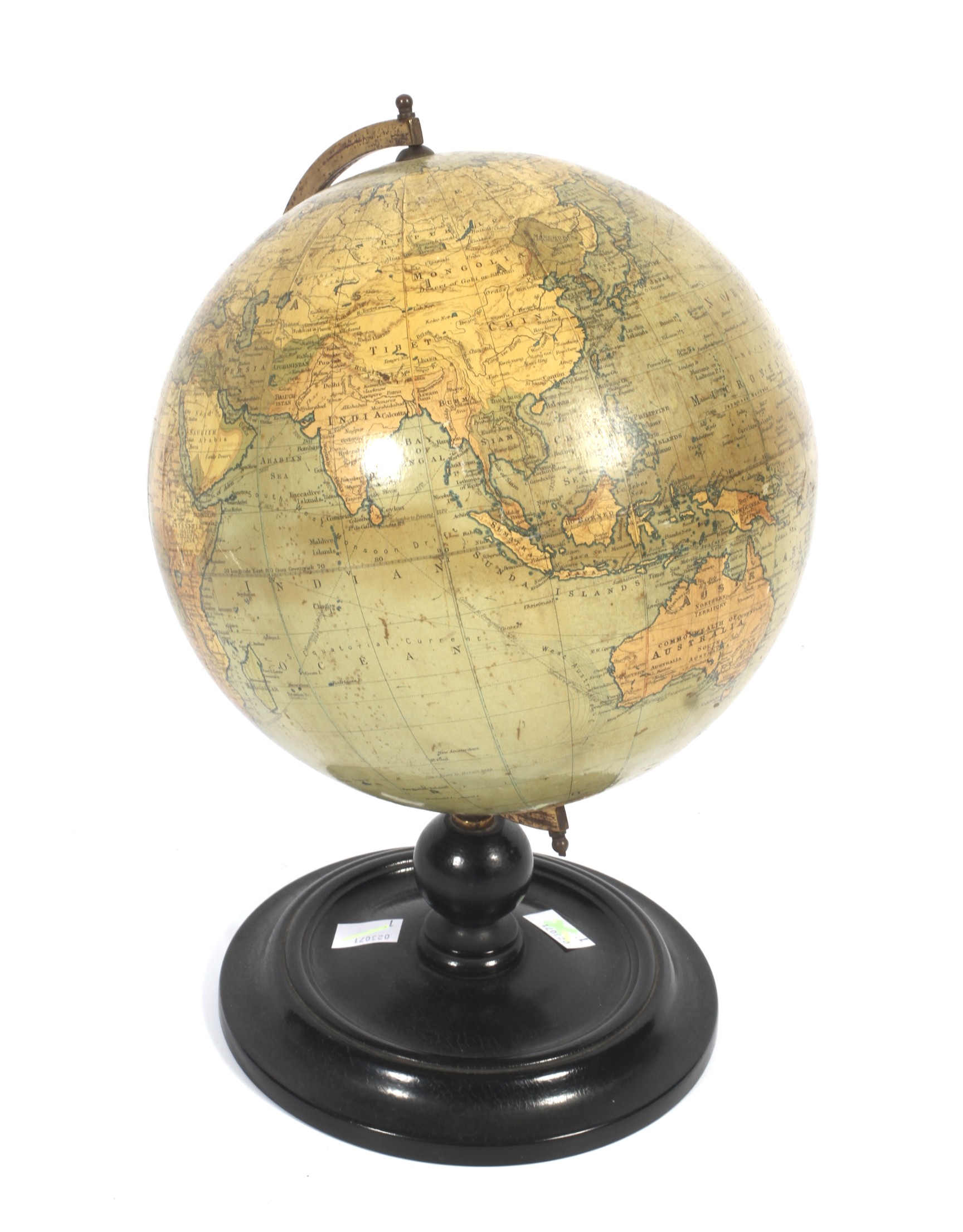 An early 20th century Philip's 9 inch terrestrial globe on ebonised stand.