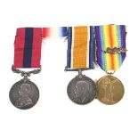 A WWI three piece medal group, comprising distinguished conduct in the field,