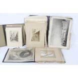 A large portfolio of prints, engravings, woodcuts, sketches and watercolours.