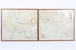 Two hand coloured engraved sea charts, by Captain Greenville Collins, circa 1700.